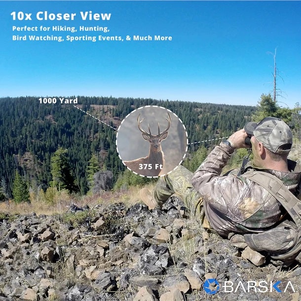 A Man Using Barska 10x42mm WP Level ED Binoculars Outdoors