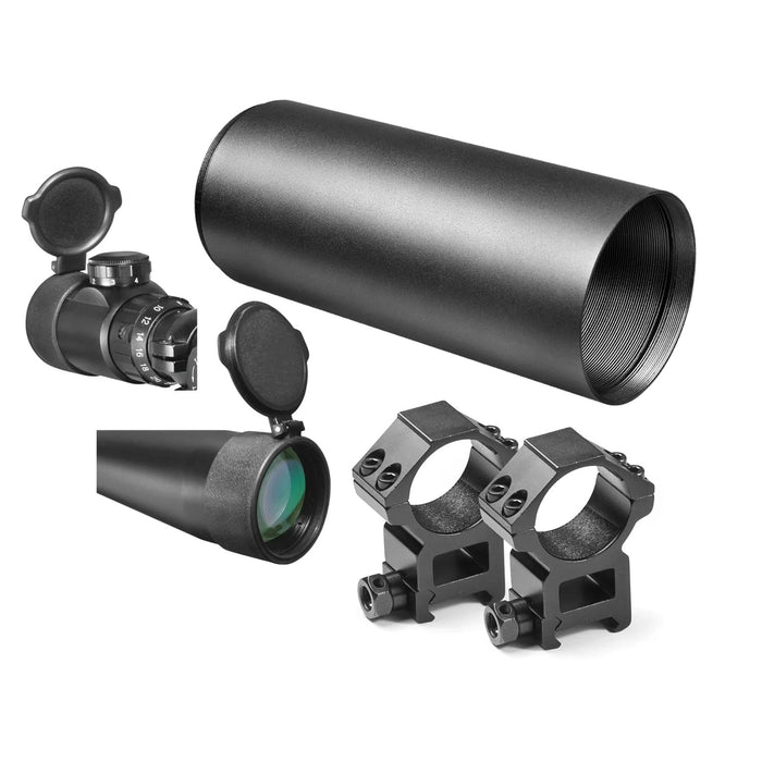 Barska 10-40x 50mm IR SWAT Rifle Scope Sunshade, Rings and Flip-up Scope Caps