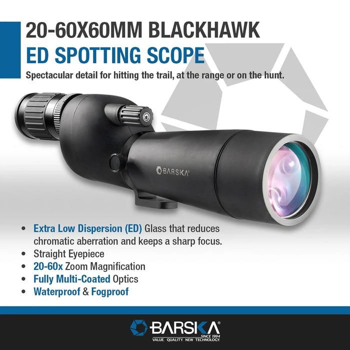 Barska 20-60x60mm Blackhawk ED Straight Spotting Scope Features