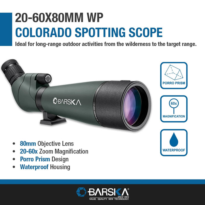 Barska 20-60x80mm Colorado Straight Spotting Scope Green Features