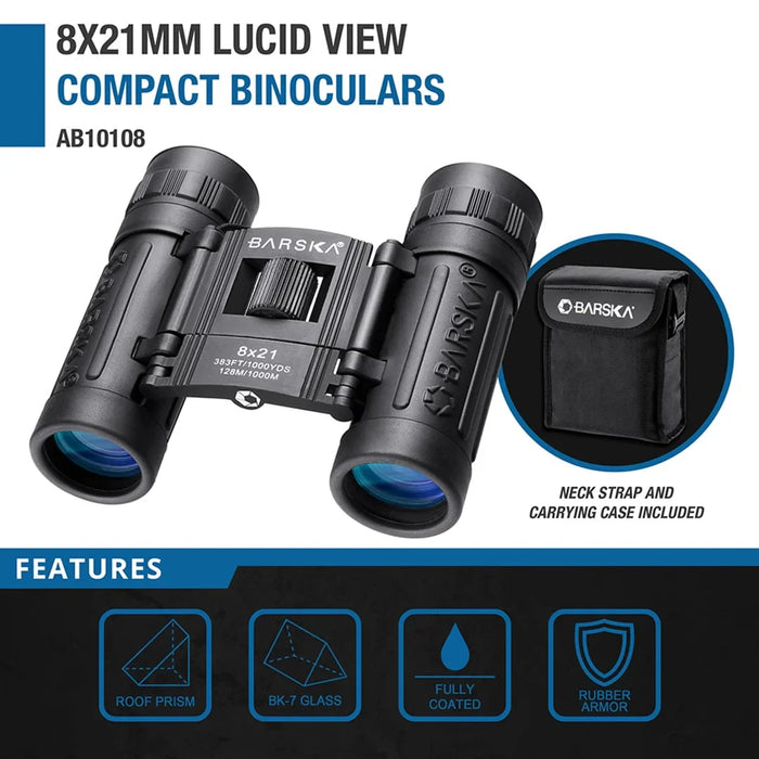 Barska 8x21mm Lucid View Compact Binoculars, 1st Gen - AB10108 Features