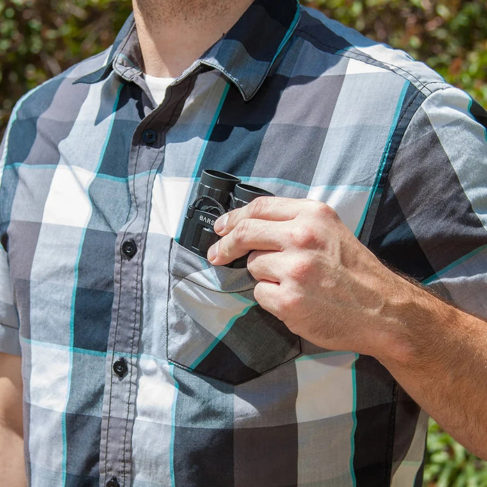 Barska 8x21mm Lucid View Compact Binoculars, 1st Gen - AB10108 on Chest Pocket