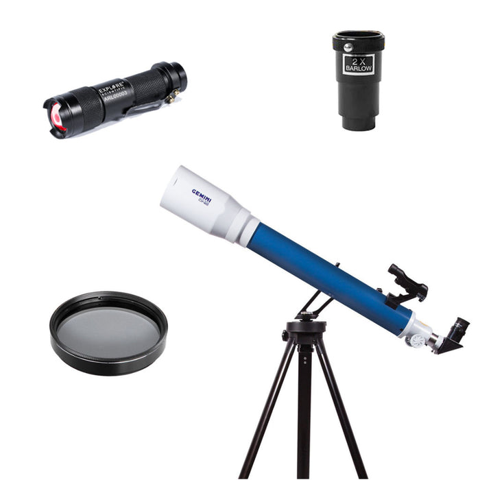 Explore One Gemini 70mm Refractor Telescope Ultimate Bundle Package and Bonus Accessories