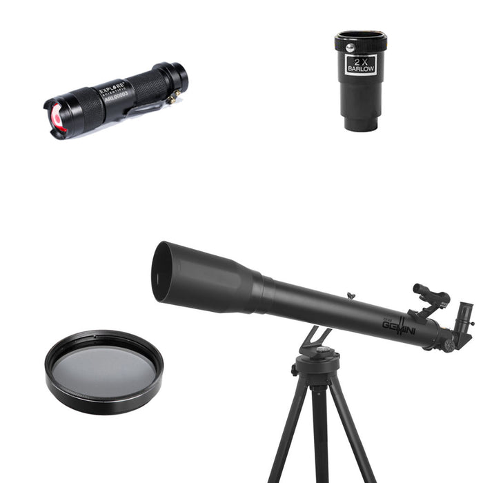 Explore One Gemini II Flat Black 70mm AZ Mount Telescope Ultimate Bundle Package and Bonus Accessories
