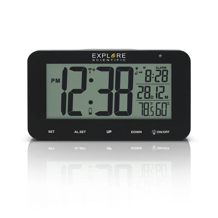 Explore Scientific Large Display Radio Controlled Alarm Clock in Black Body