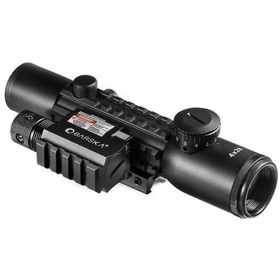 Barska 4x28mm IR Electro Sight Multi-Rail Tactical Rifle Scope GLX Red Laser Com