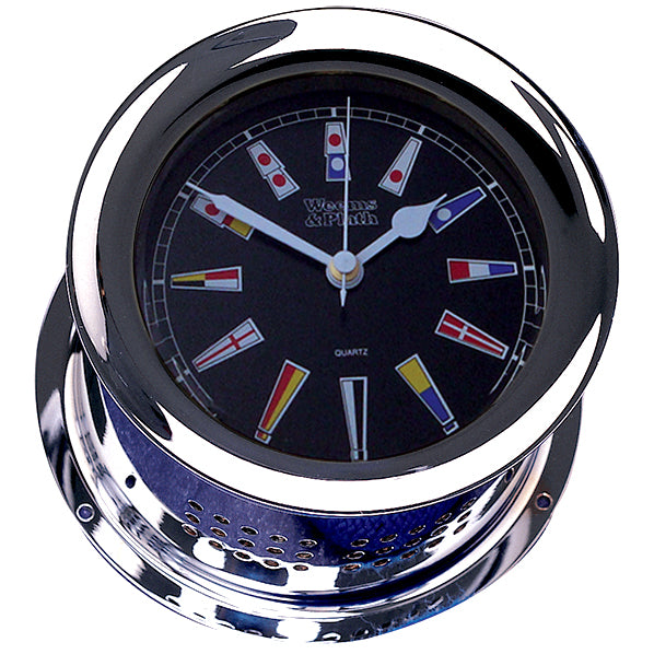 Weems & Plath Chrome Plated Atlantis Quartz Clock, Black Dial w/ Color Flags