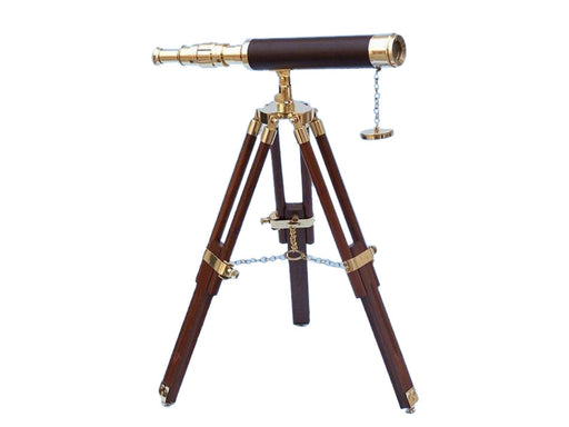 Hampton Nautical 30-Inch Floor Standing Harbormaster Brass/Leather Telescope