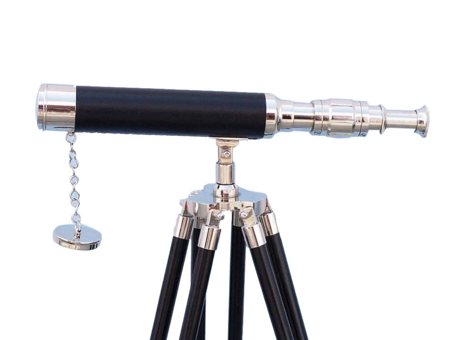 Hampton Nautical 30-Inch Floor Standing Harbormaster Chrome - Leather Telescope