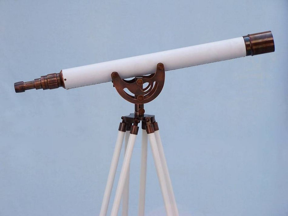 Hampton Nautical 50-Inch Floor Standing Antique Copper with White Leather Anchormaster Telescope Body Side Profile Right