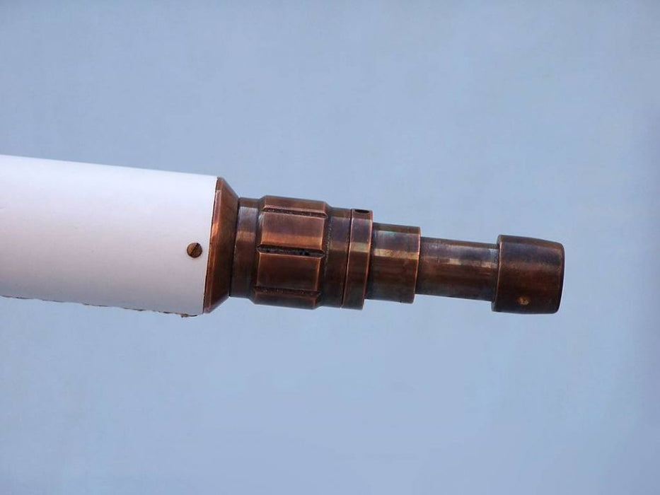 Hampton Nautical 50-Inch Floor Standing Antique Copper with White Leather Anchormaster Telescope Extended Eyepiece