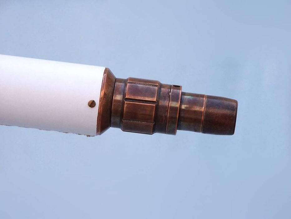 Hampton Nautical 50-Inch Floor Standing Antique Copper with White Leather Anchormaster Telescope Eyepiece