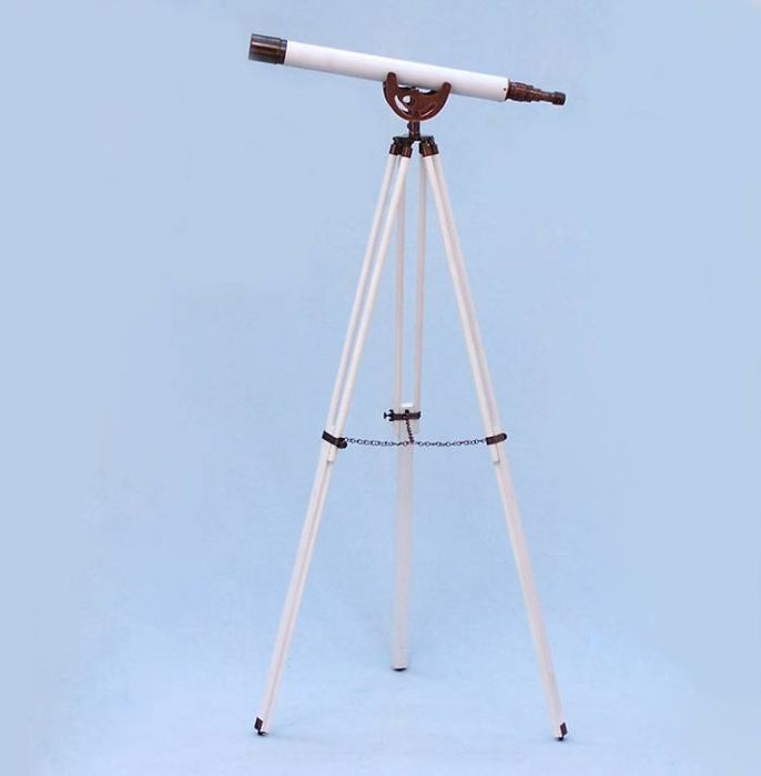 Hampton Nautical 50-Inch Floor Standing Antique Copper with White Leather Anchormaster Telescope Mounted on Tripod with Extended Legs