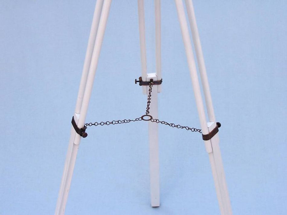 Hampton Nautical 50-Inch Floor Standing Antique Copper with White Leather Anchormaster Telescope Tripod Leg Chain