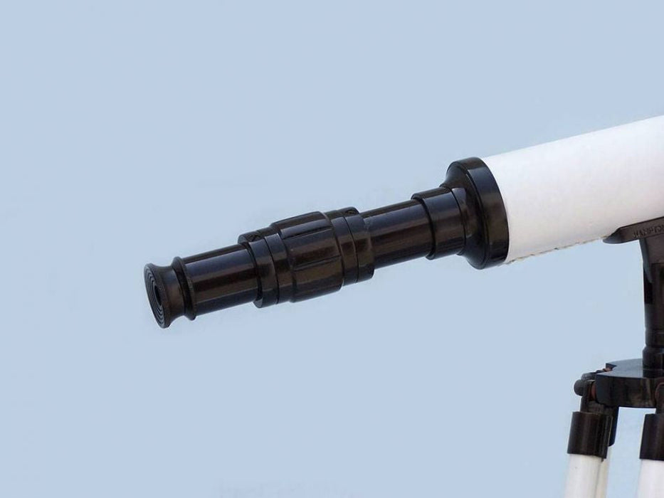 Hampton Nautical 50-Inch Floor Standing Bronze with White Leather Harbor Master Telescope Eyepiece