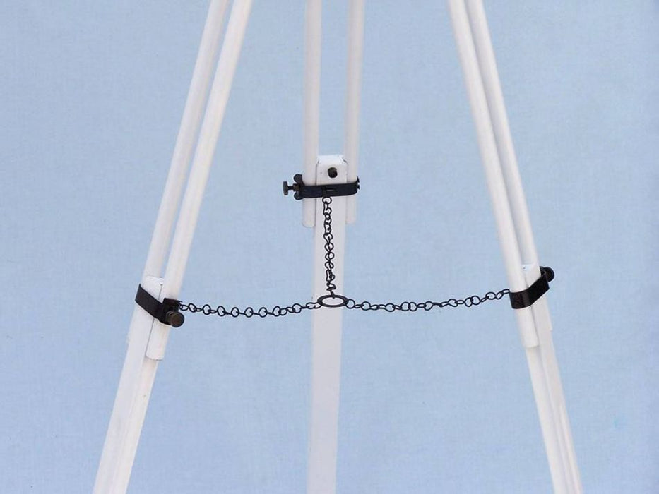 Hampton Nautical 50-Inch Floor Standing Bronze with White Leather Harbor Master Telescope Tripod Leg Chain