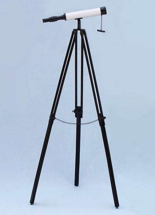 Hampton Nautical 50-Inch Floor Standing Oil-Rubbed Bronze-White Leather with Black Stand Harbor Master Telescope Mounted on Tripod with Extended Legs
