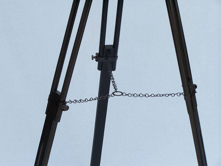 Hampton Nautical 50-Inch Floor Standing Oil-Rubbed Bronze-White Leather with Black Stand Harbor Master Telescope Tripod Leg Chain