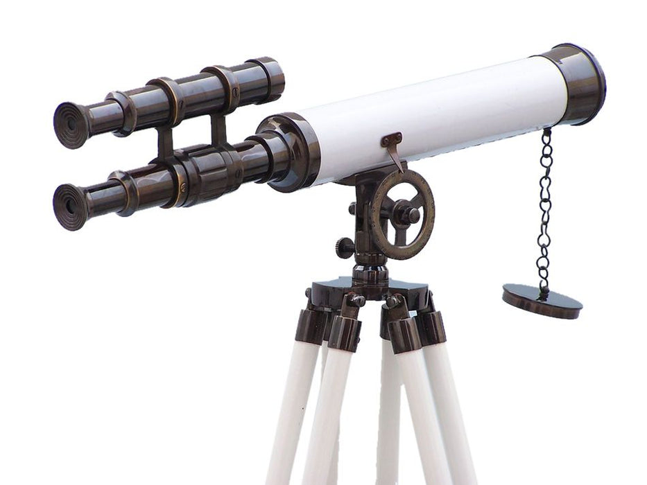 Hampton Nautical 50-Inch Floor Standing Oil Rubbed Bronze with White Leather Griffith Astro Telescope