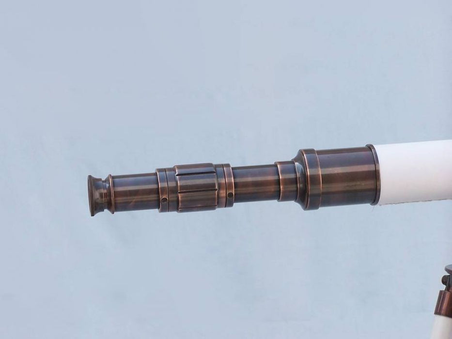 Hampton Nautical 60-Inch Admirals Floor Standing Antique Copper with White Leather Telescope Eyepiece