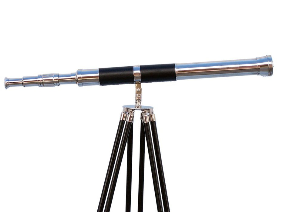Hampton Nautical 60-Inch Admirals Floor Standing Chrome with Leather Telescope