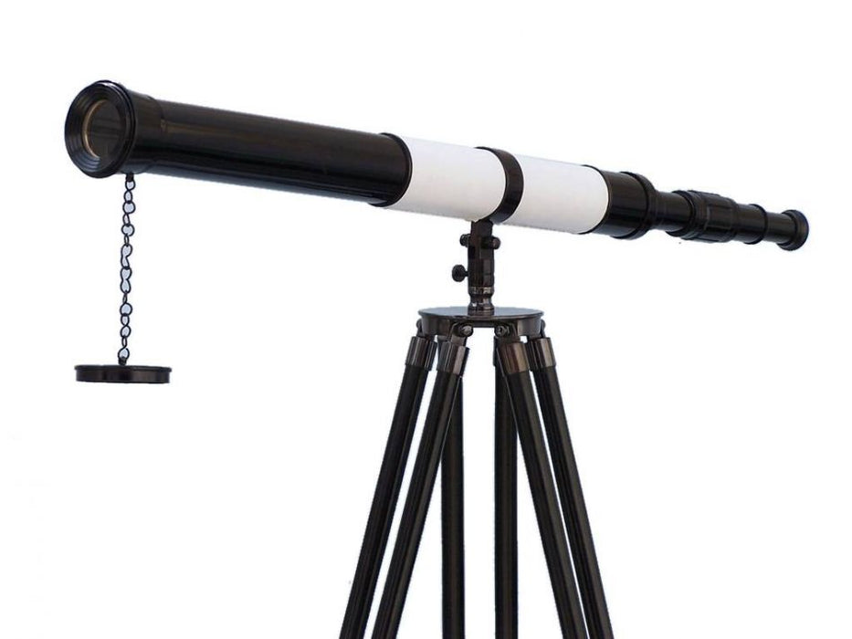 Hampton Nautical 60-Inch Admirals Floor Standing Oil Rubbed Bronze-White Leather with Black Stand Telescope