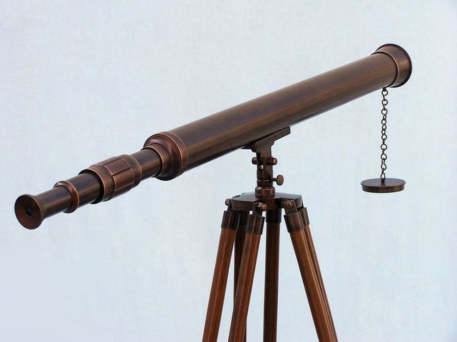 Hampton Nautical 60-Inch Floor Standing Antique Copper Harbor Master Telescope Body Side Profile Right