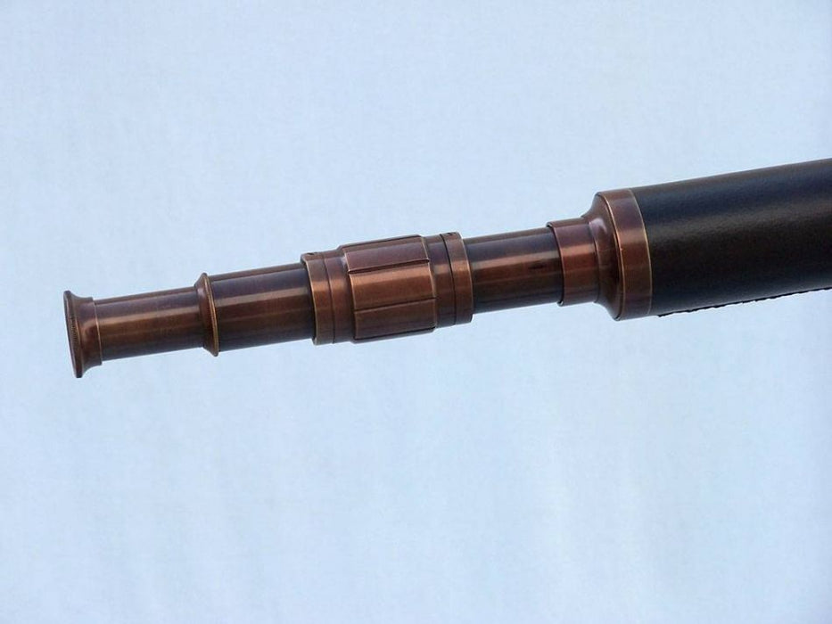 Hampton Nautical 60-Inch Floor Standing Antique Copper with Leather Harbor Master Telescope Body Eyepiece