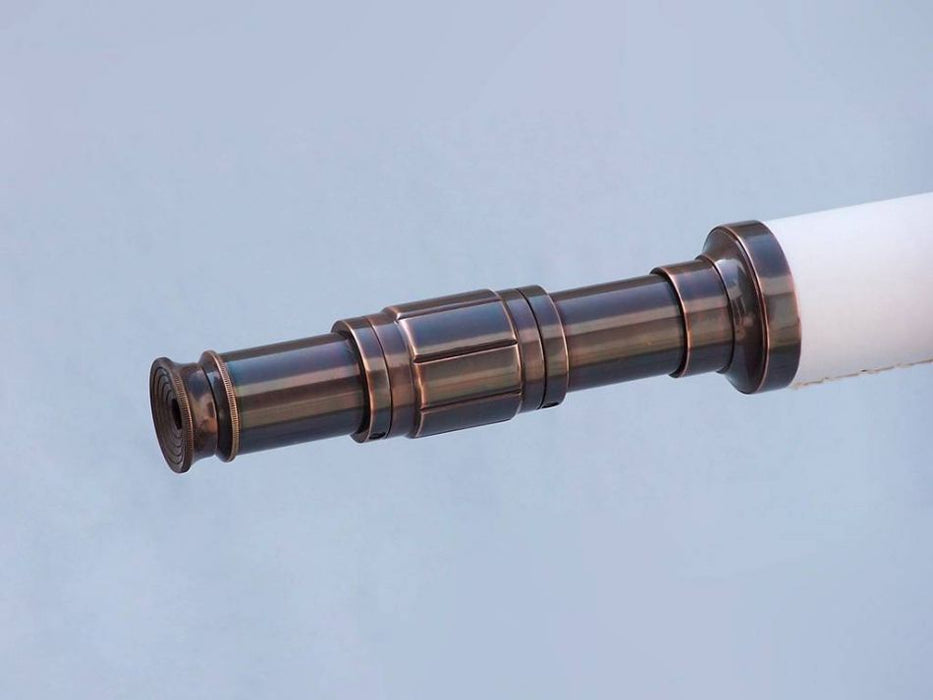 Hampton Nautical 60-Inch Floor Standing Antique Copper with White Leather Harbor Master Telescope Eyepiece