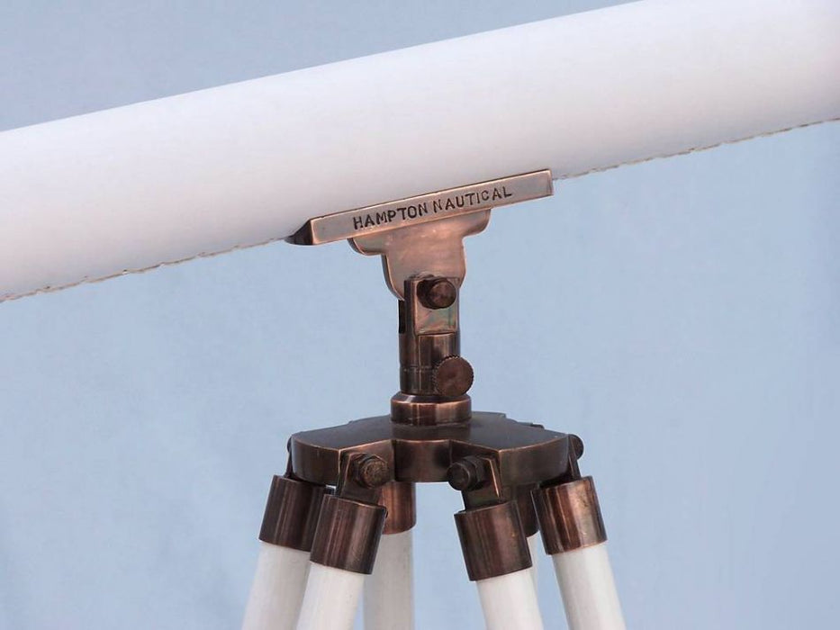 Hampton Nautical 60-Inch Floor Standing Antique Copper with White Leather Harbor Master Telescope Tripod Body with Engraved Name and Knob