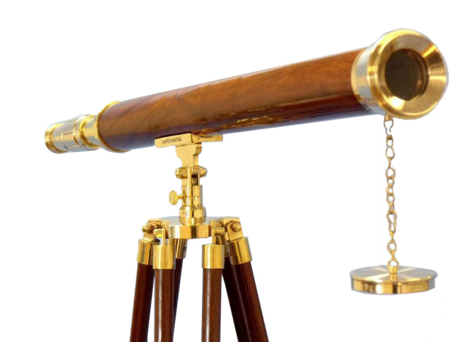 Hampton Nautical 60-inch Floor Standing Brass-Wood Harbor Master Telescope