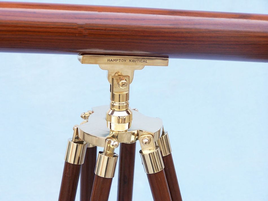 Hampton Nautical 60-inch Floor Standing Brass-Wood Harbor Master Telescope Body Mounted on Tripod with Engraved Name