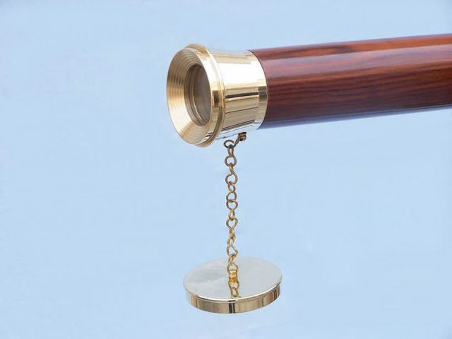 Hampton Nautical 60-inch Floor Standing Brass-Wood Harbor Master Telescope Body Objective Lens and Cap