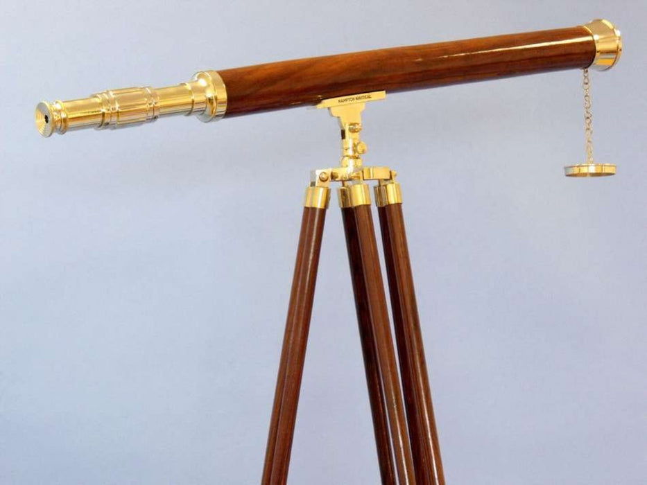 Hampton Nautical 60-inch Floor Standing Brass-Wood Harbor Master Telescope Side Profile Right