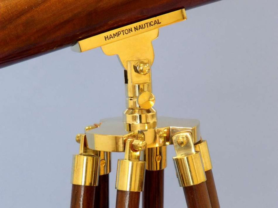 Hampton Nautical 60-inch Floor Standing Brass-Wood Harbor Master Telescope Tripod Body with Engraved Name and Knob