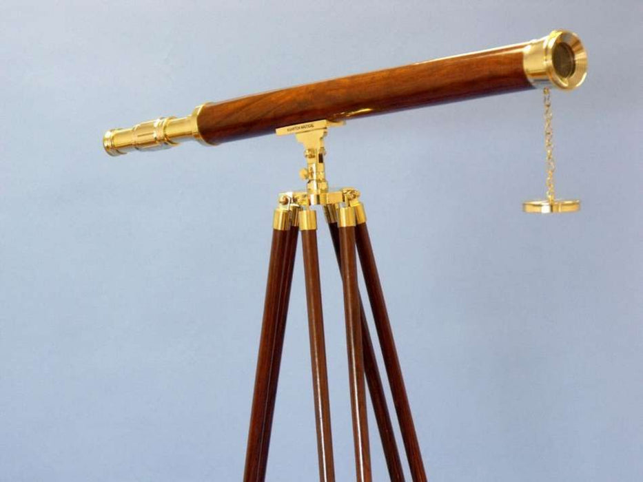 Hampton Nautical 60-inch Floor Standing Brass-Wood Harbor Master Telescope on Tripod