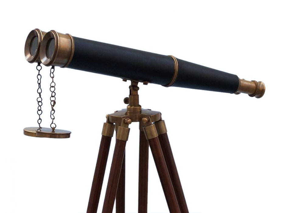Hampton Nautical 62-Inch Floor Standing Admirals Antique Brass Binoculars with Leather
