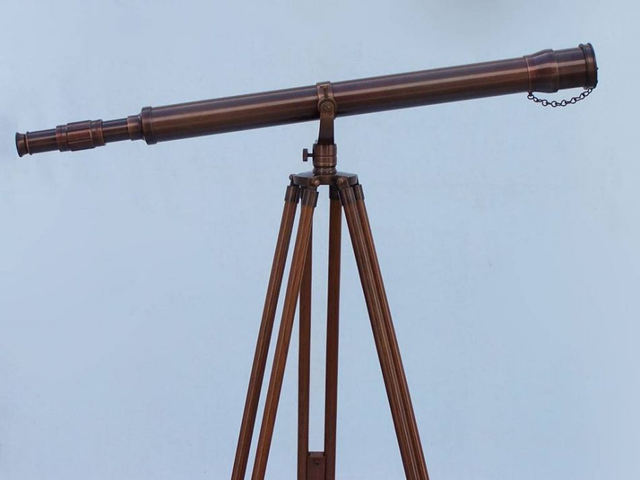 Hampton Nautical 62-Inch Floor Standing Bronzed Galileo Telescope Body with Lens Cap On