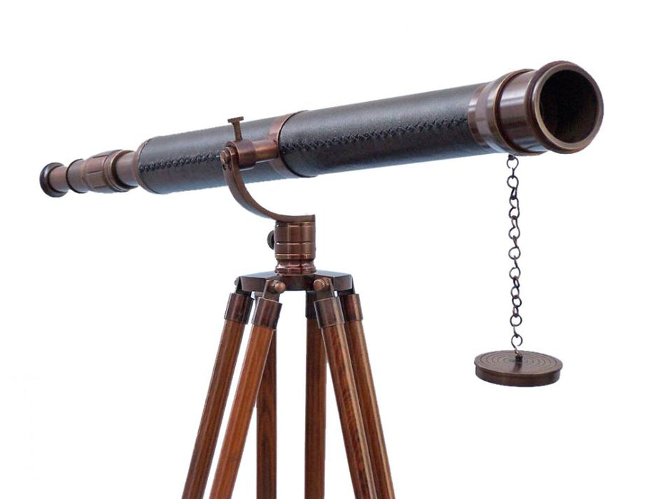 Hampton Nautical 62-Inch Floor Standing Bronzed with Leather Galileo Telescope