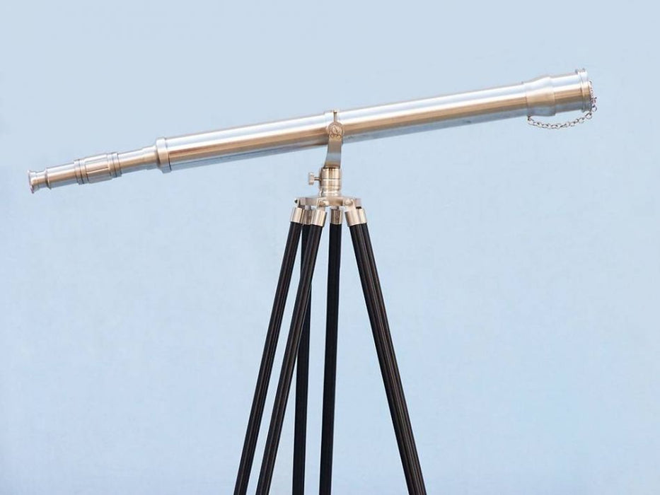 Hampton Nautical 62-Inch Floor Standing Brushed Nickel Galileo Telescope Body Objective Lens Covered