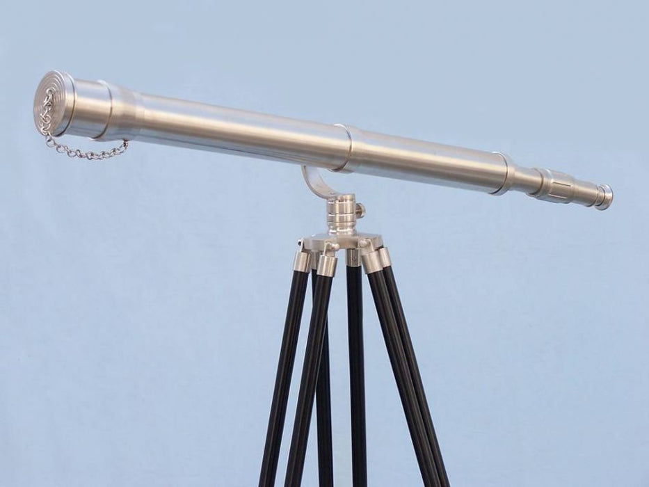 Hampton Nautical 62-Inch Floor Standing Brushed Nickel Galileo Telescope Body Side Profile Left