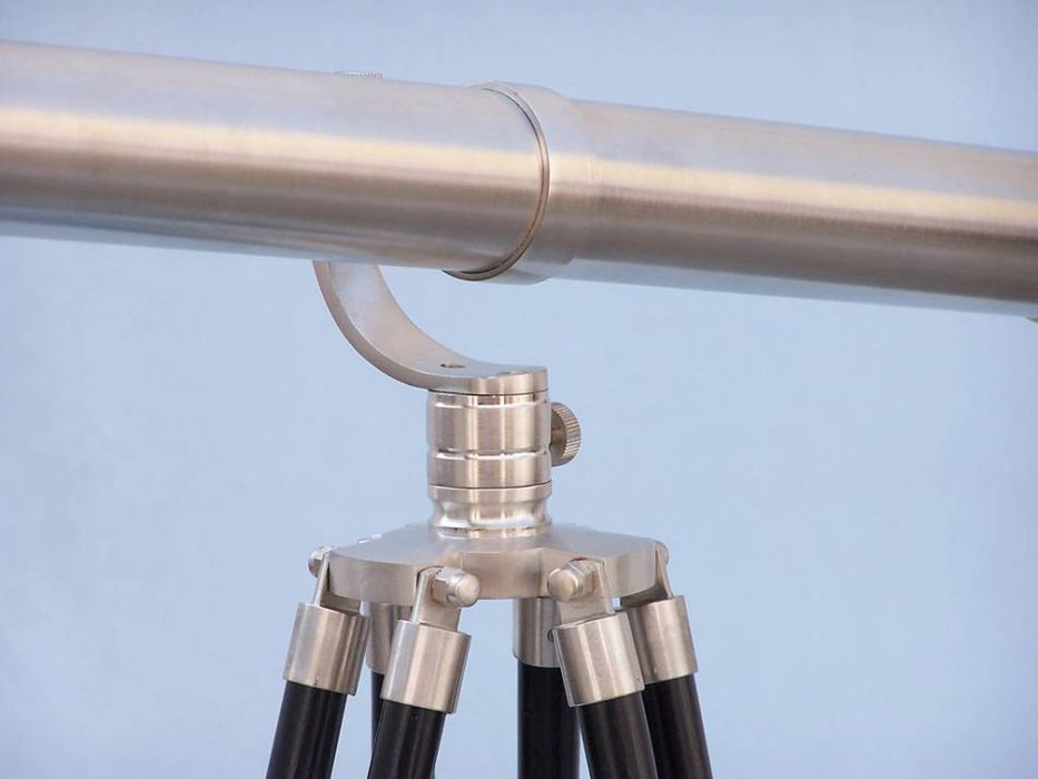Hampton Nautical 62-Inch Floor Standing Brushed Nickel Galileo Telescope Tripod Body Base Left Profile