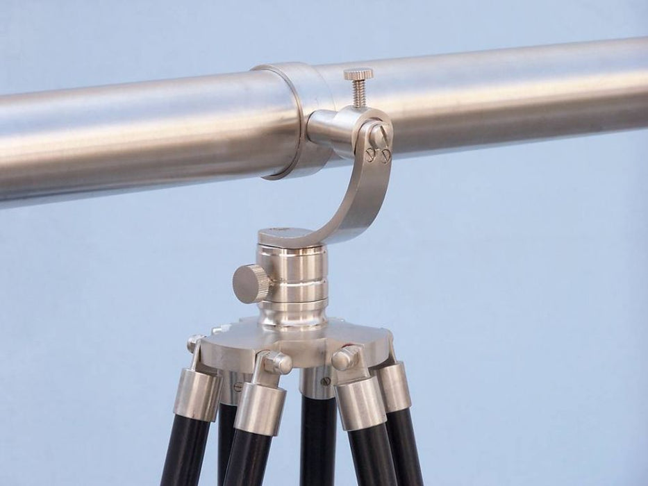 Hampton Nautical 62-Inch Floor Standing Brushed Nickel Galileo Telescope Tripod Body Base Right Profile