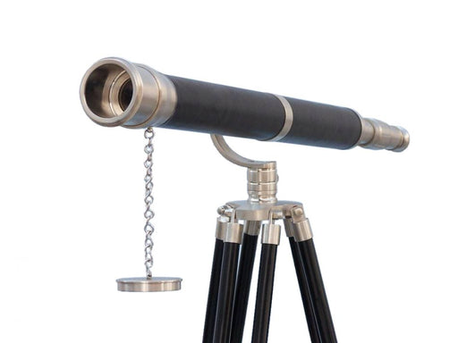 Hampton Nautical 62-Inch Floor Standing Brushed Nickel with Leather Galileo Telescope