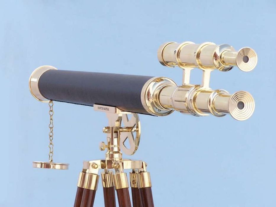 Hampton Nautical 64-Inch Floor Standing Solid Brass - Leather Griffith Astro Telescope Body with Eyepiece and Viewfinder