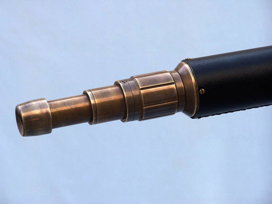 Hampton Nautical 65-Inch Floor Standing Antique Brass Leather Anchormaster Telescope Extended Eyepiece