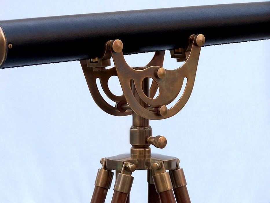 Hampton Nautical 65-Inch Floor Standing Antique Brass Leather Anchormaster Telescope Tripod Body Base with Knob