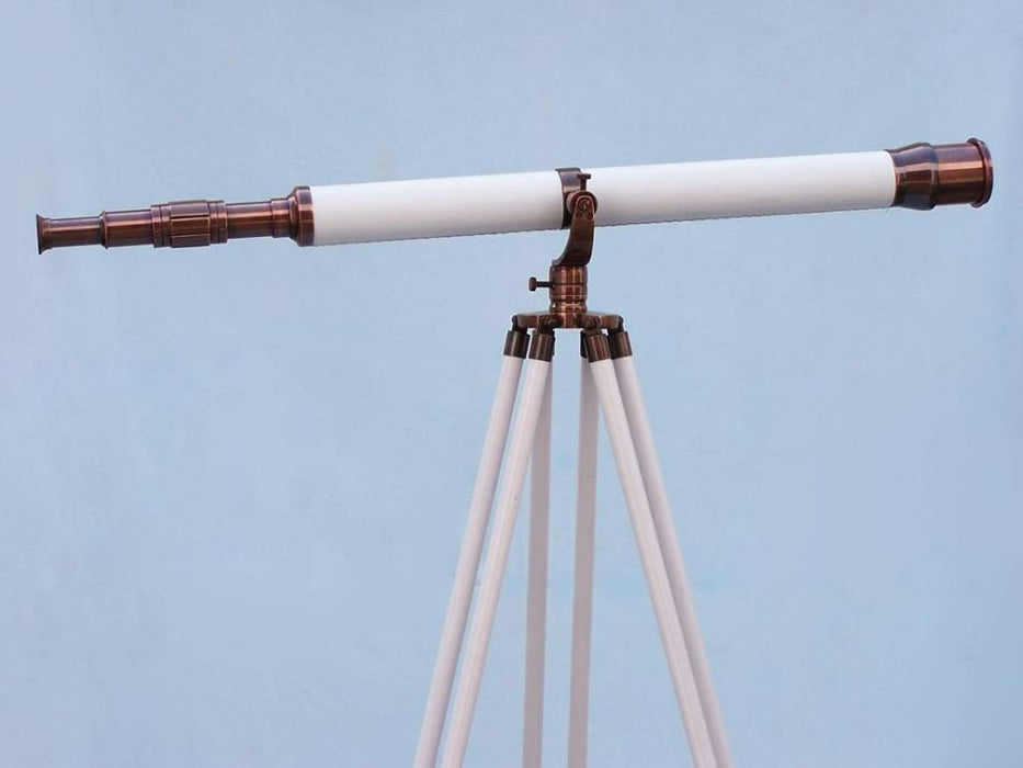 Hampton Nautical 65-Inch Floor Standing Antique Copper With White Leather Galileo Telescope Body Standing Straight on Tripod