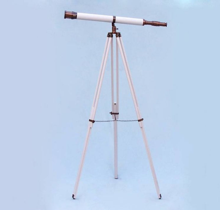 Hampton Nautical 65-Inch Floor Standing Antique Copper With White Leather Galileo Telescope Body on Tripod