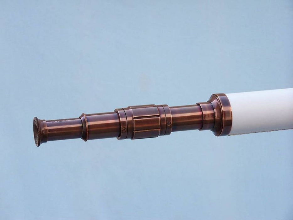 Hampton Nautical 65-Inch Floor Standing Antique Copper With White Leather Galileo Telescope Rear Body Eyepiece